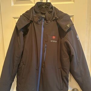 Ororo Men's Black Heated Performance Jacket Hood Wind Water Resistant